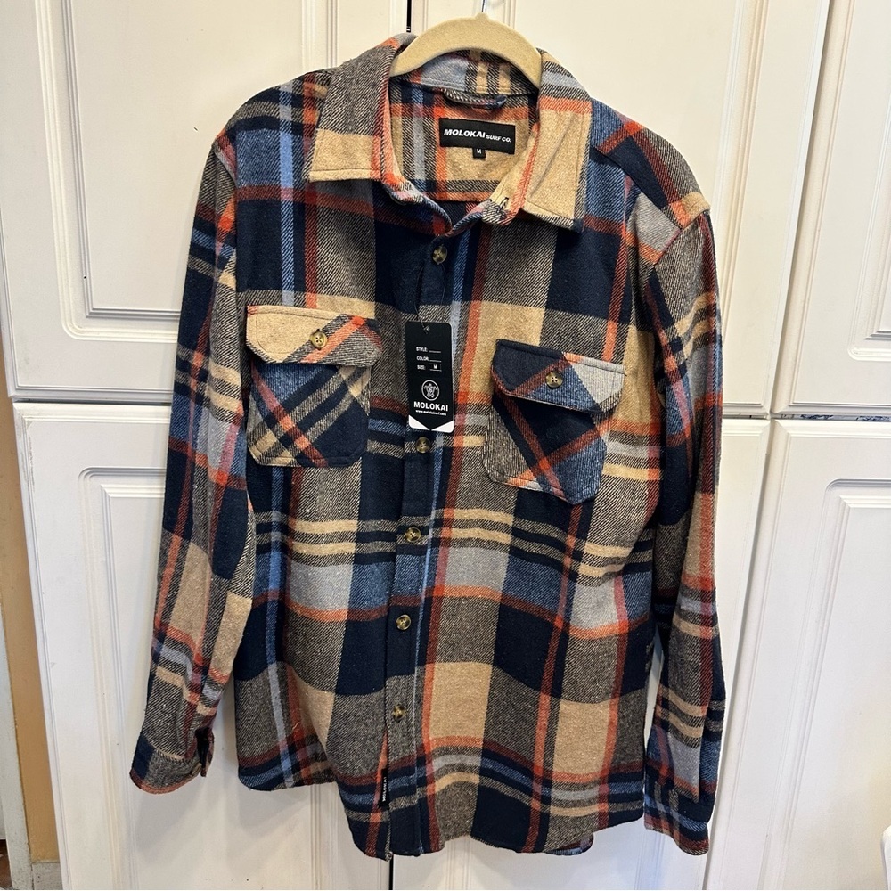 Moloakai Women’s Plaid Button-Down Shirt Jacket - Navy & Tan